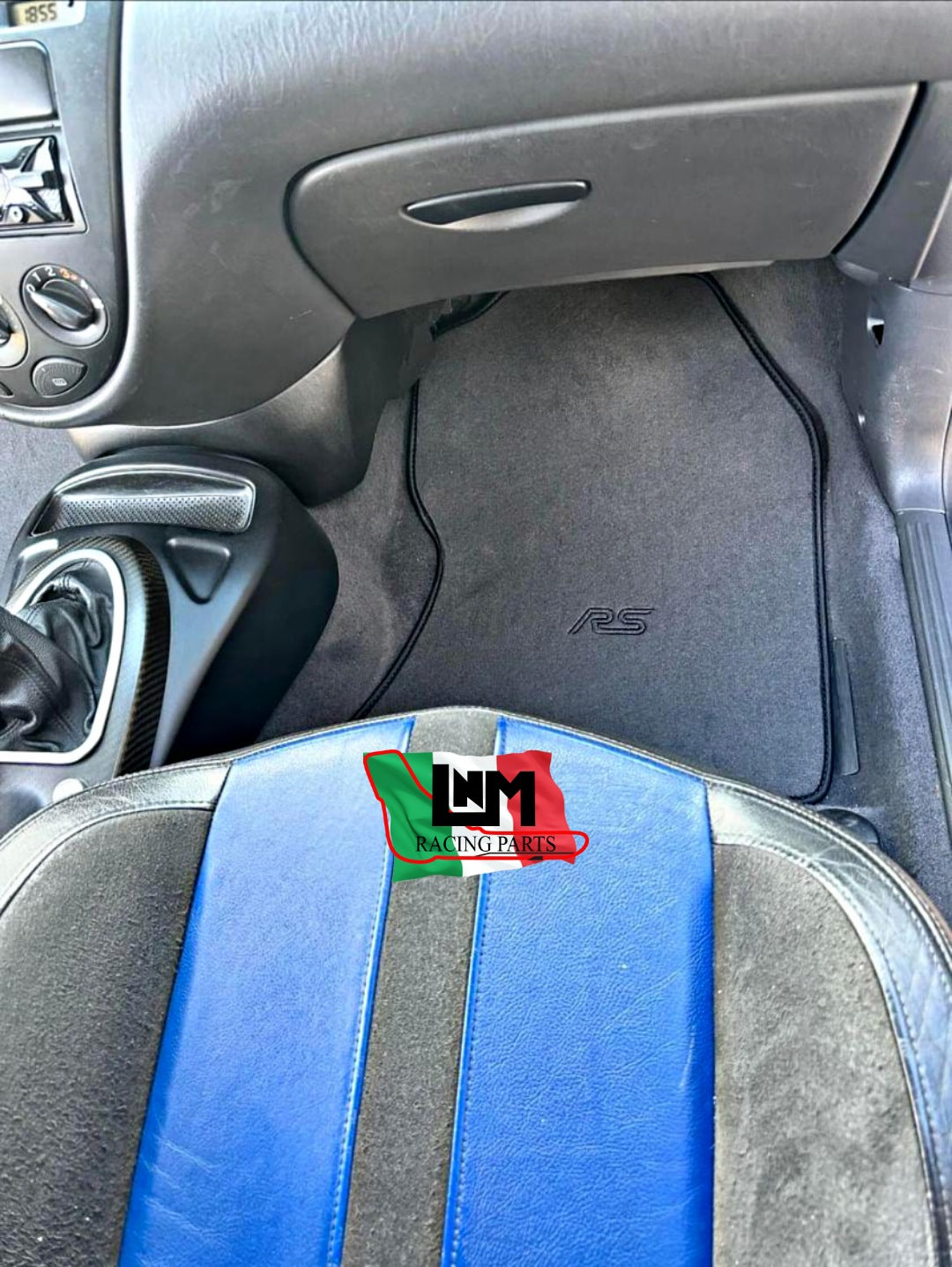 Tappetini similoriginali Ford focus RS MK1 1998-2005 velluto premium grigio medio + logo RS personalizzato nero riproduzione originali