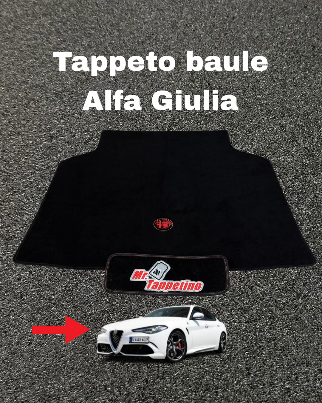 Tappeto baule Alfa Romeo Giulia mantenendo i sedili posteriori logo Alfa Romeo