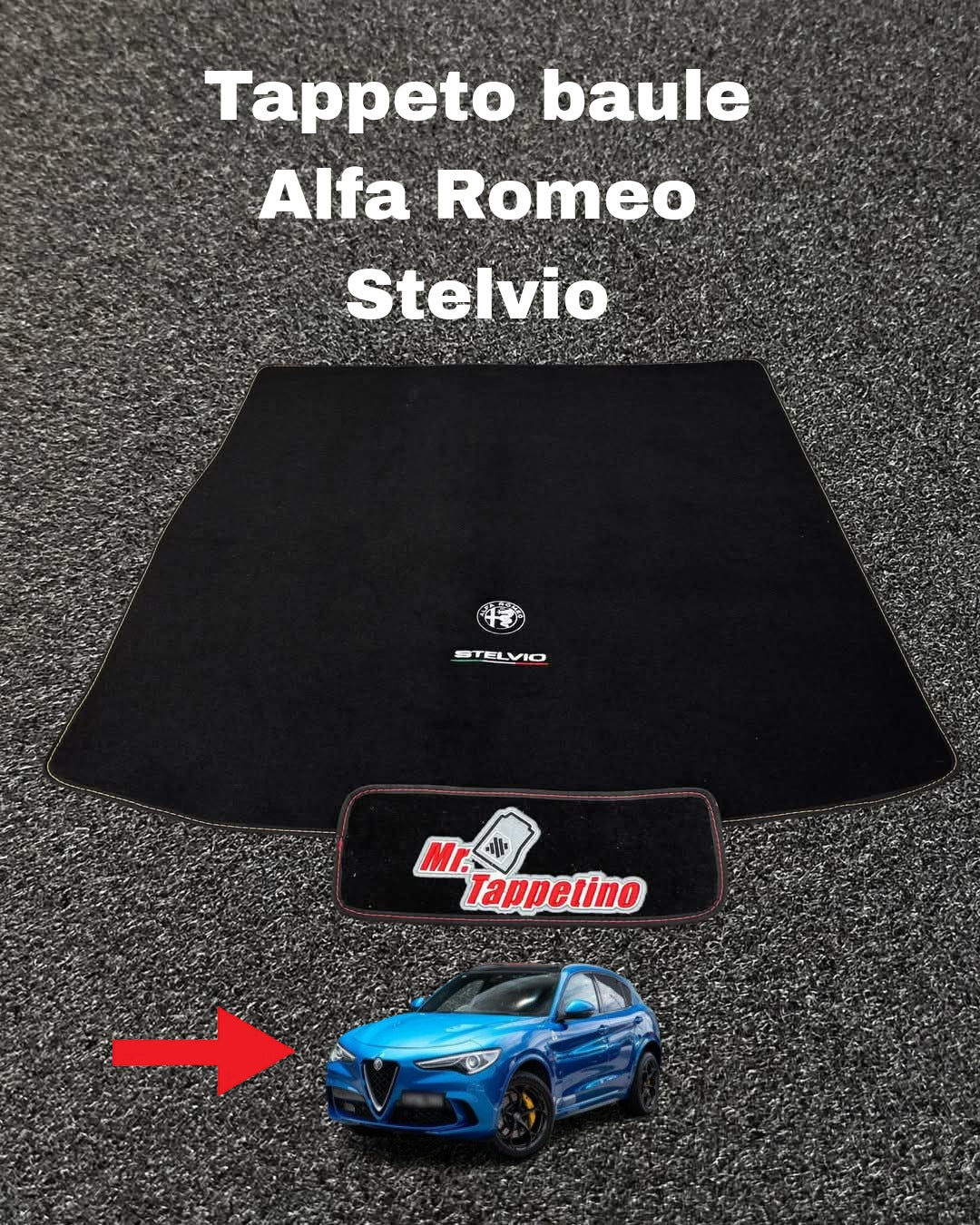 Tappeto baule Alfa Romeo Stelvio mantenendo i sedili posteriori logo Stelvio e alfa romeo